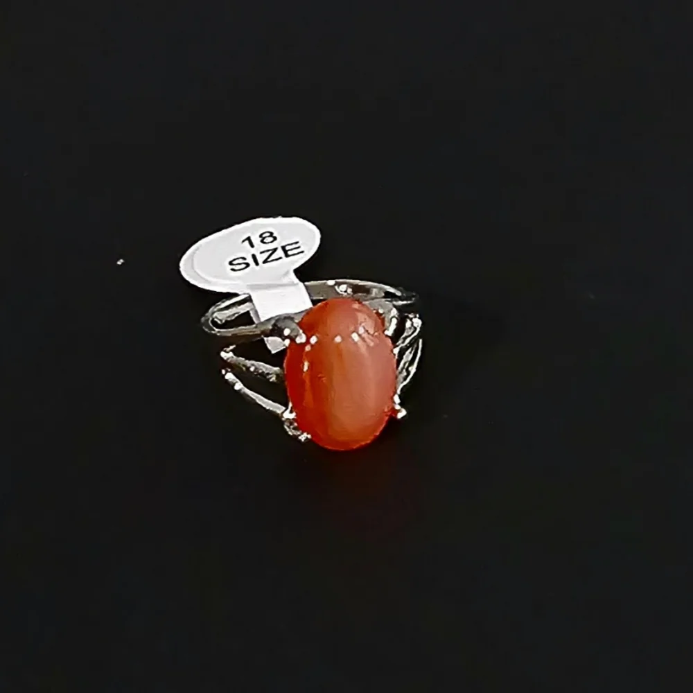 Women’s Silver Ring with Orange Oval Stone